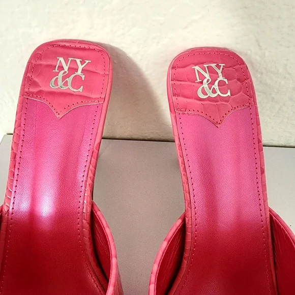 New York & Company Women's New Pink Delara Croc Embossed Heeled Sandal. Size 8.5 - Picture 7 of 10